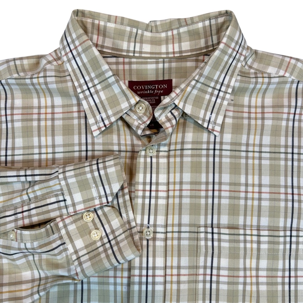 COVINGTON Wrinkle Free Burberry Plaid Button‎ Down Shirt Mens Size L Long Sleeve